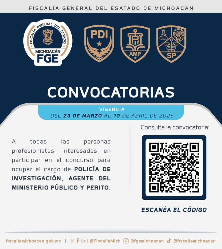 Fiscalía lanza convocatoria para 94 plazas en todo el estado