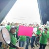 Integrantes del STASPE se manifiestan en evento encabezado por Bedolla