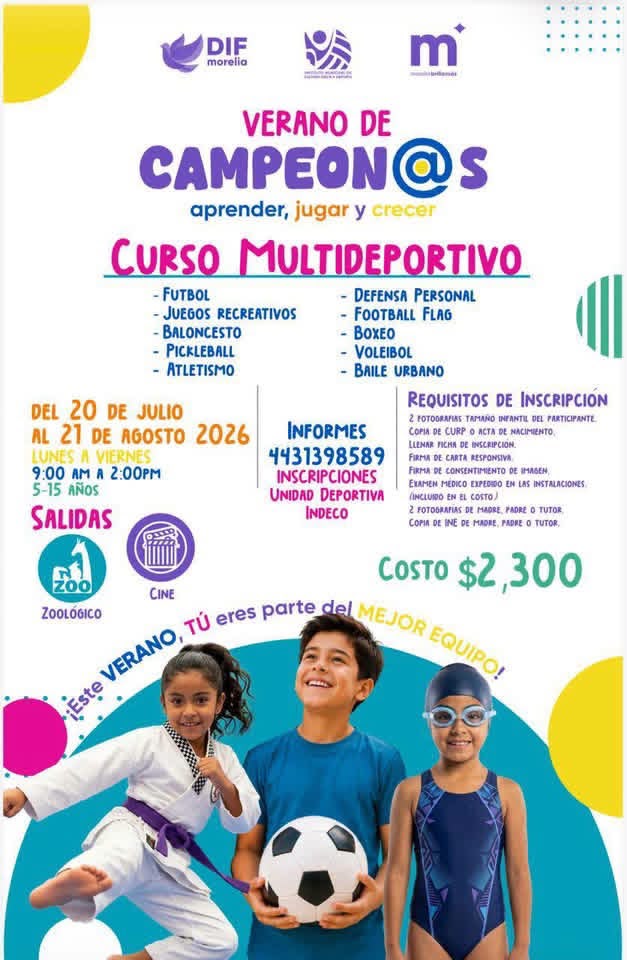 Imcufide Morelia invita a participar en los cursos de “Verano de Campeon@s 2026”